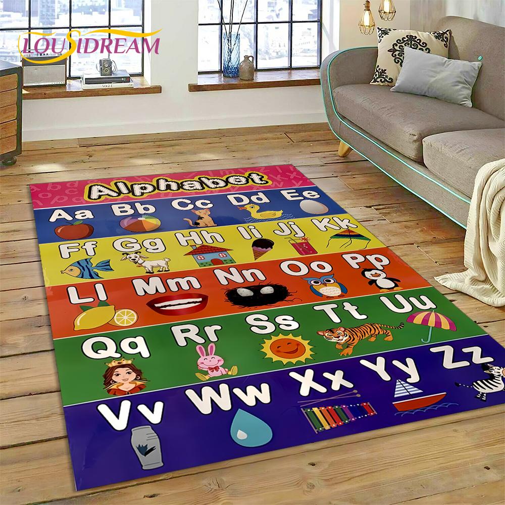 ABC Alphabet Kinder Krabbeln Frühe Bildung Cartoon Kinder Spielzimmer Bereichsteppich, Teppich für Wohnzimmer Schlafzimmer Sofa, Rutschfeste Matte