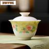 130ml Hand-painted Camellia Gaiwan Creative Tea Tureen Tea Bowl With Lid Kit Tea Brewing Cover Bowl Chinese Tea Set Decoration