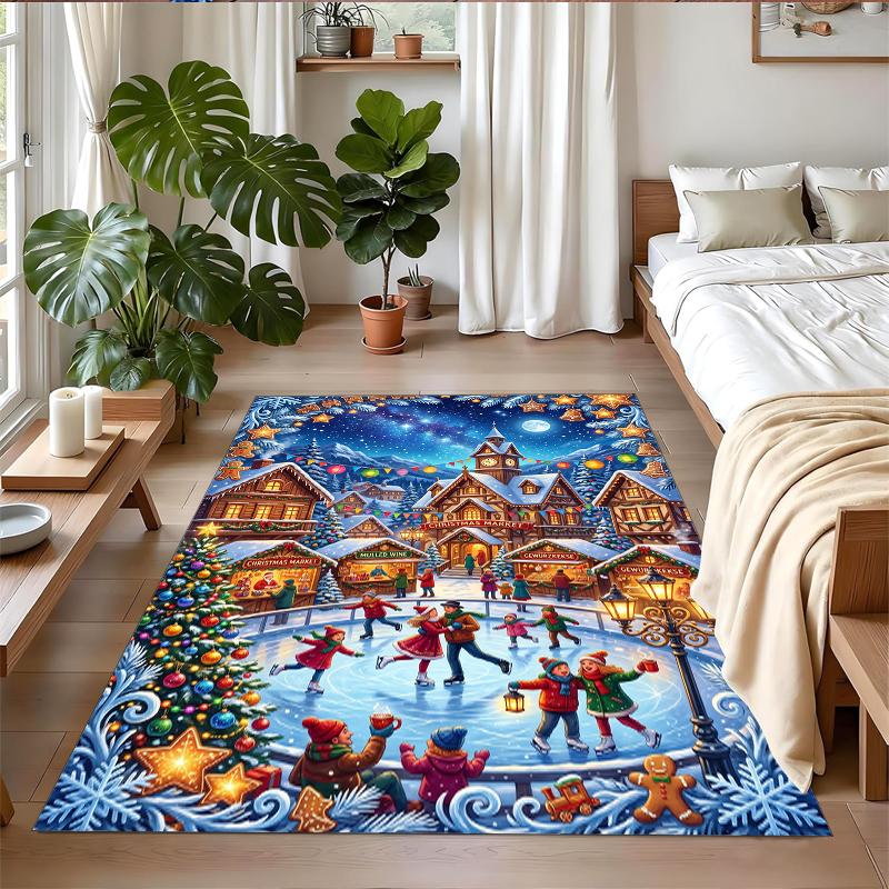 Christmas Printed Square Area Rug Soft Non Slip Floor Carpet For Bedroom Holiday Gift