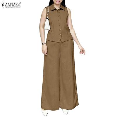 Women Sleeveless Vest Tops and Long Pants Casual Two Piece Suit Sets