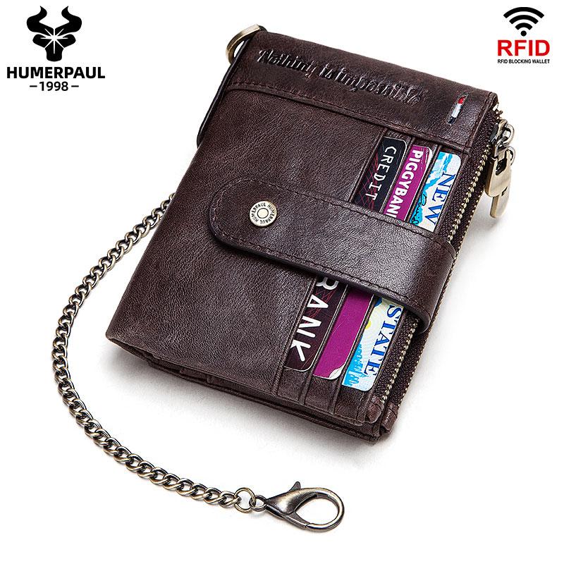 HUMERPAUL Мужские кошельки из натуральной кожи RFID Тонкий двойной засов Короткий мужской — фото 8