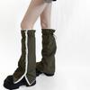 Women's Slouchy Leg Warmers with Side Split Buttons Solid Color Fleece Lined Drawstring Leg Covers Footless Long Socks