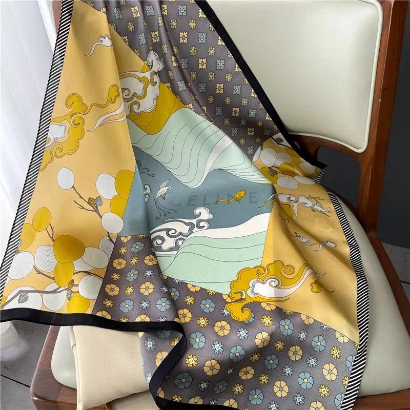 New 70*70cm Silk Satin Hair Scarf Women Handkerchief Printed Female Square Head Bandana Small Neck Muffler Hijab Lady Girl
