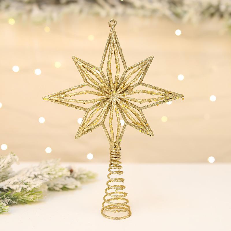 Glittery Eight-Pointed Star Christmas Tree Topper - Gold, Silver, Red Accessories