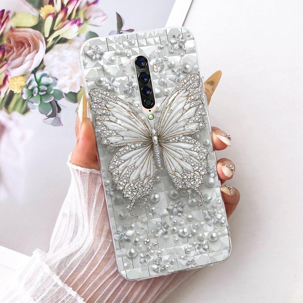 Clear Casing For Oppo Reno2 CPH2577 Phone Case For Oppo Reno 2 Cover Fashion Butterfly Funny Cute Painted