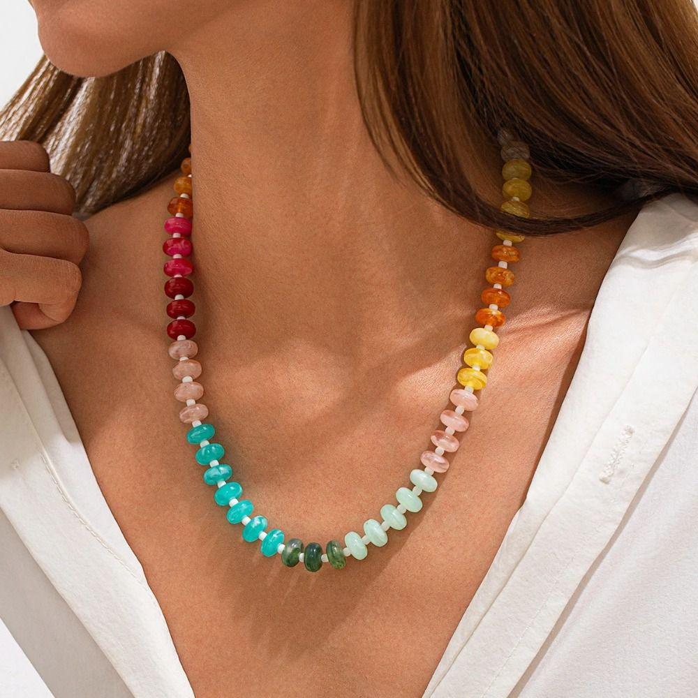 Acrylic Beads Choker Necklace Bohemian Neck Jewelry Fashion Bead Collarbone Chain  Gift