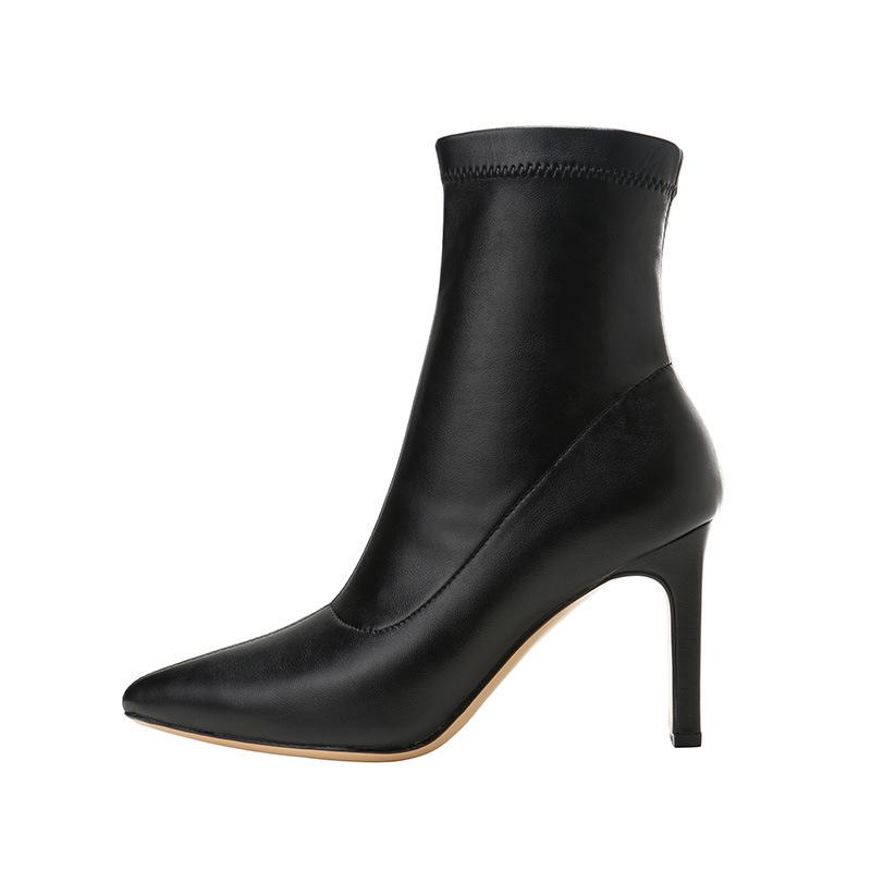 Short Boots Women's Spring and Autumn Single Boots Pointed Skinny Coarse Heel White High Heels Winter High Heel Boots French Boots