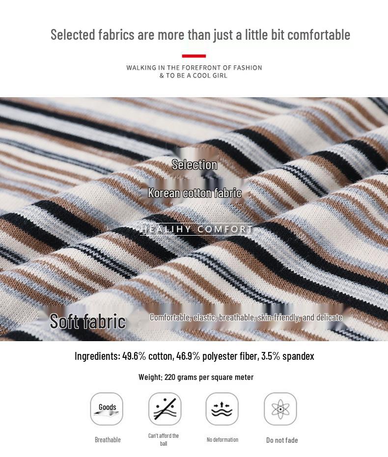 Women's Striped Short-Sleeve Round Neck Loose T-Shirt, Casual Color Block Plus Size, Japanese & Korean Style