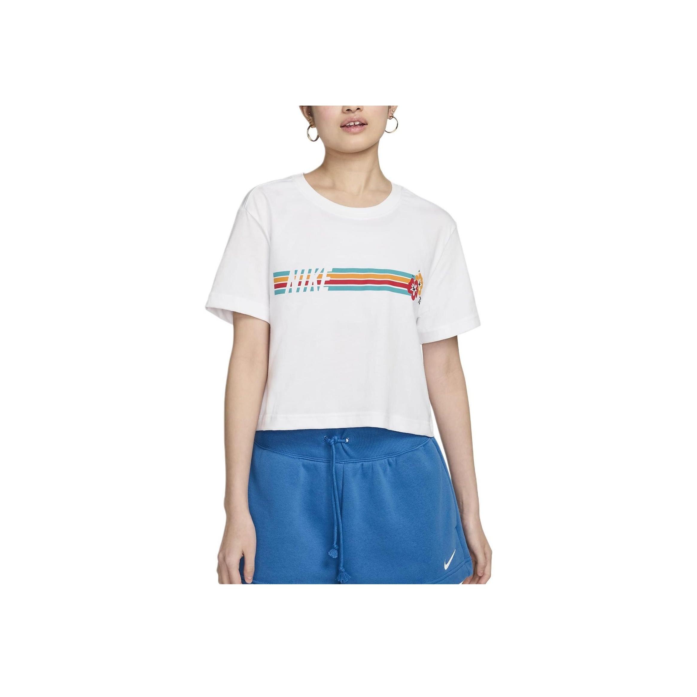 

Nike Спортивная одежда, круглый вырез, свитер, удобная повседневная спортивная футболка с коротким рукавом и заниженной линией плеч, женская футболка, белая HF4616-100 XL