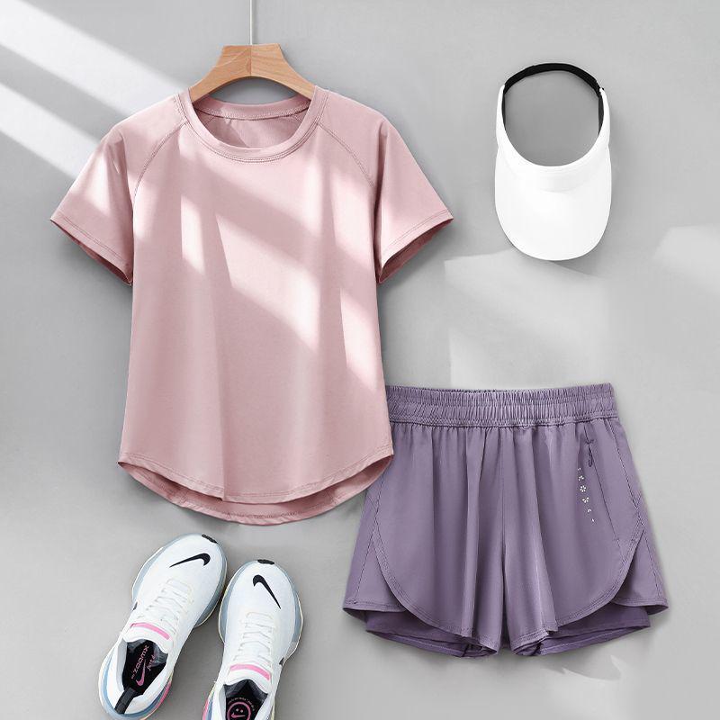 2026 Summer Women's Quick-Dry Sports Set: Loose Fit Yoga & Running Wear with Sweat-Absorbing Short-Sleeve Top