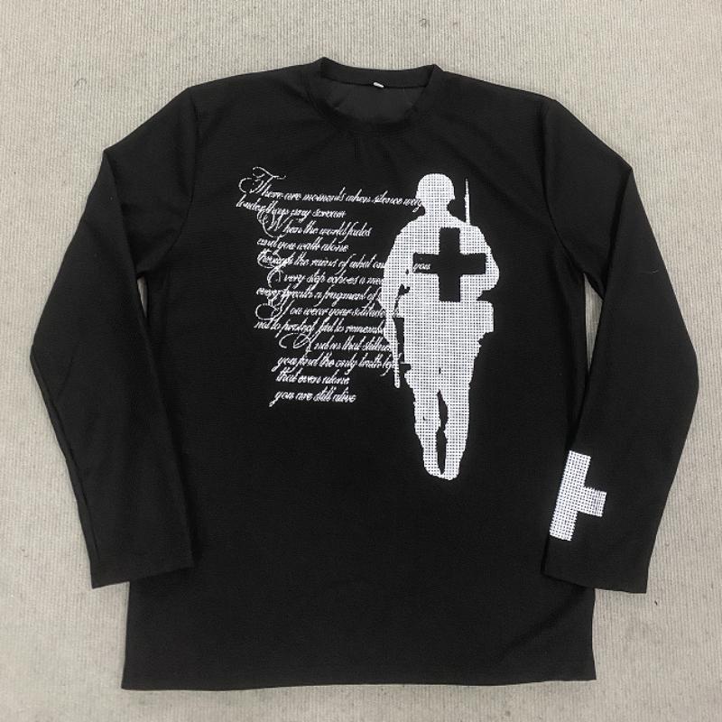 European and American Autumn Street Fashion Personalized Printed Retro Round Neck Long Sleeved T-shirt for Men and Women