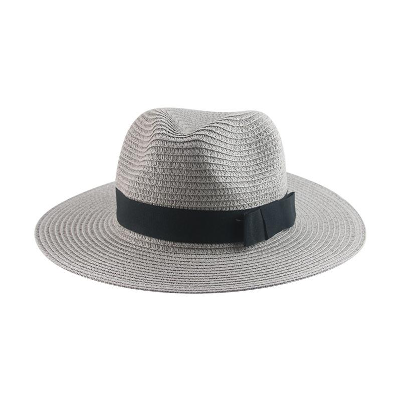 Black Ribbon Panama Straw Hat Flat Eaves Outdoor Spring and Summer Sunshade Beach Hats for Women