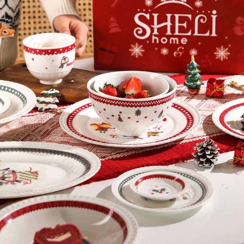 Light Luxury Christmas Ceramic Plates Creative Cute Fruits Dessert Plate Delicious Dishes Dining Plate Exquisite Tableware Gifts