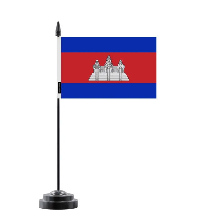 Drapeau De Table Du Cambodge – 14 X 21 Cm – Polyester – Socle En Plastique Noir – Pixelforma