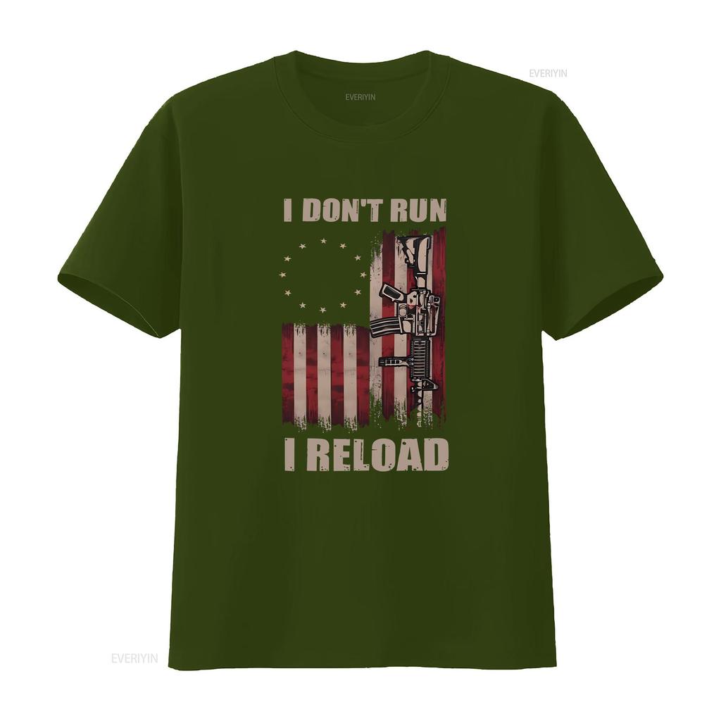 Gun T Shirt American Flag I Dont Run Reload Lovers Owner Dad Men Vintage Outfit vintage Washed Slightly Comfortable Casual