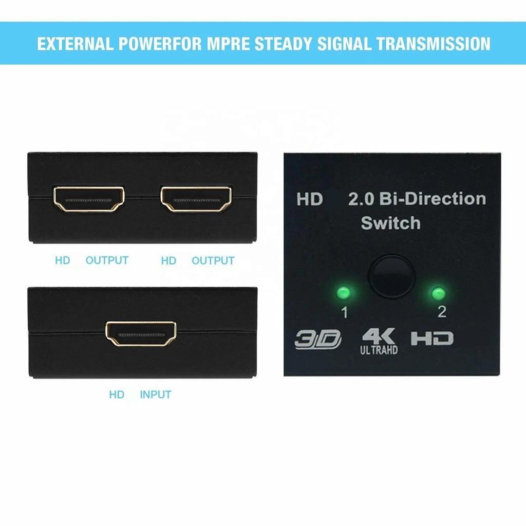 HDMI-Compatible Splitter 4K 60Hz Switch KVM Bi-Direction 1x2/2x1 HDMI Switcher 2 In 1 Out for PS4 PS3 TV Box Switcher Adapter