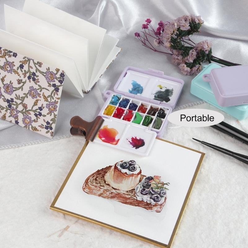 Watercolor Paint Palette 12 Well Folding Paint Storage Case Portable Watercolor Paint Mixing Tray for Artist Student