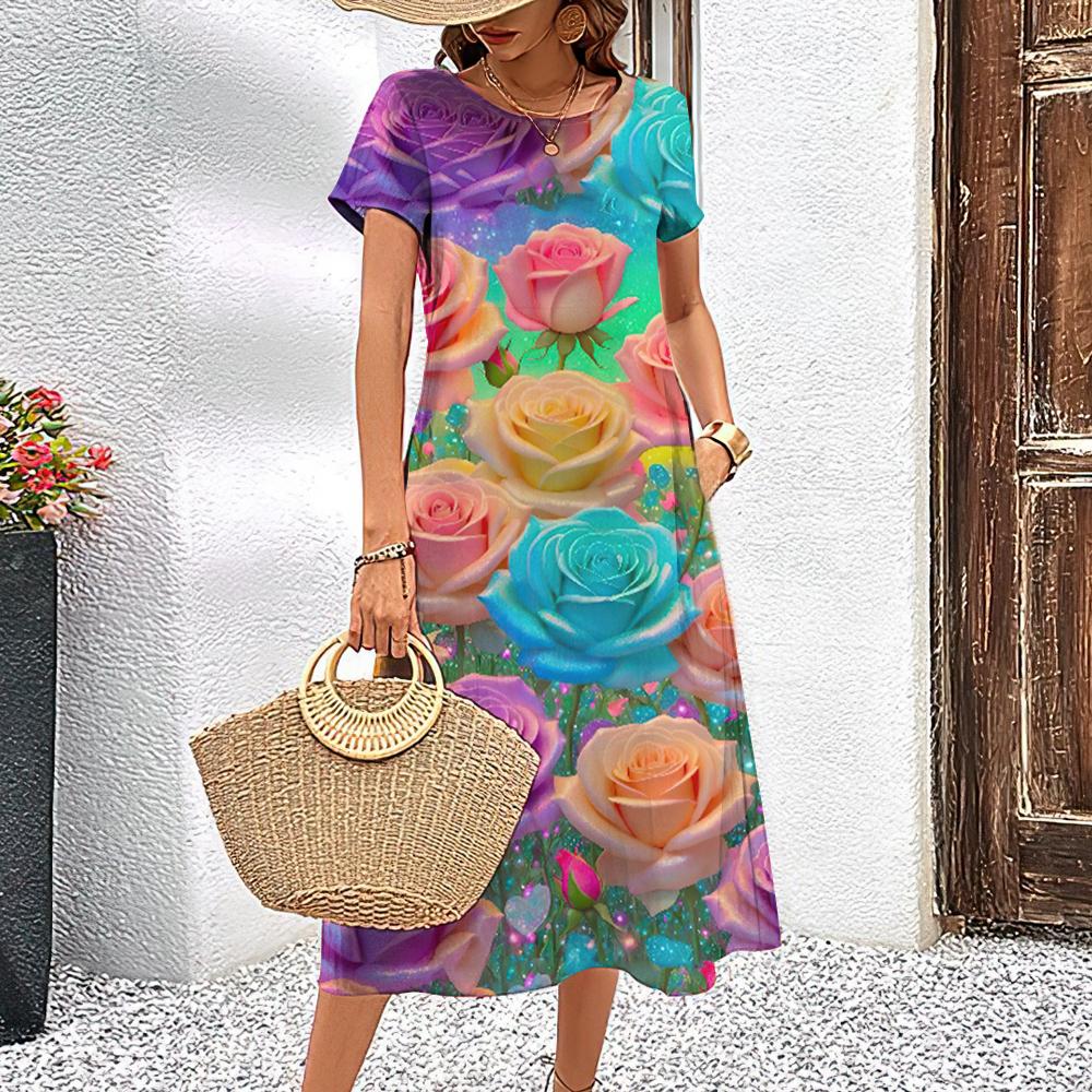 Chinese style women s clothing, floral print dress, elegant ladies  suit, plus size, long dress, new product, summer, 2026 S