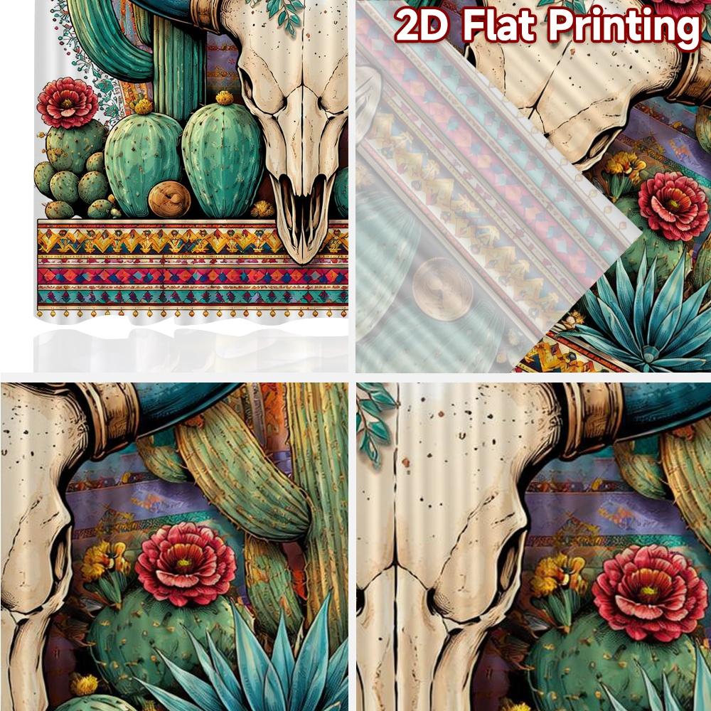 2D FLAT PRINTING 2pcs Curtains (Without Rod) Southwest Bull Skull Popular Pattern Curtains Machine Washable Fabric Curtains