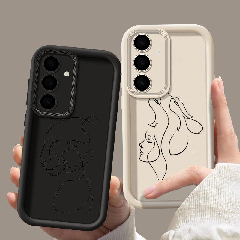 Phone Case For Samsung S26 S25 S24 S23 S21 S20 Ultra Animal Woman Girl Face Line Funda For Galaxy S25 S24 FE S26 Plus Soft Cover