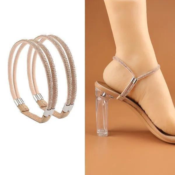

1 пара женских эластичных ремешков для обуви на высоком каблуке, эластичные ремни для обуви на щиколотке, стразы, нерасшатывающиеся ремни для обуви на высоком каблуке, сменные ремни для щиколотки чёрный