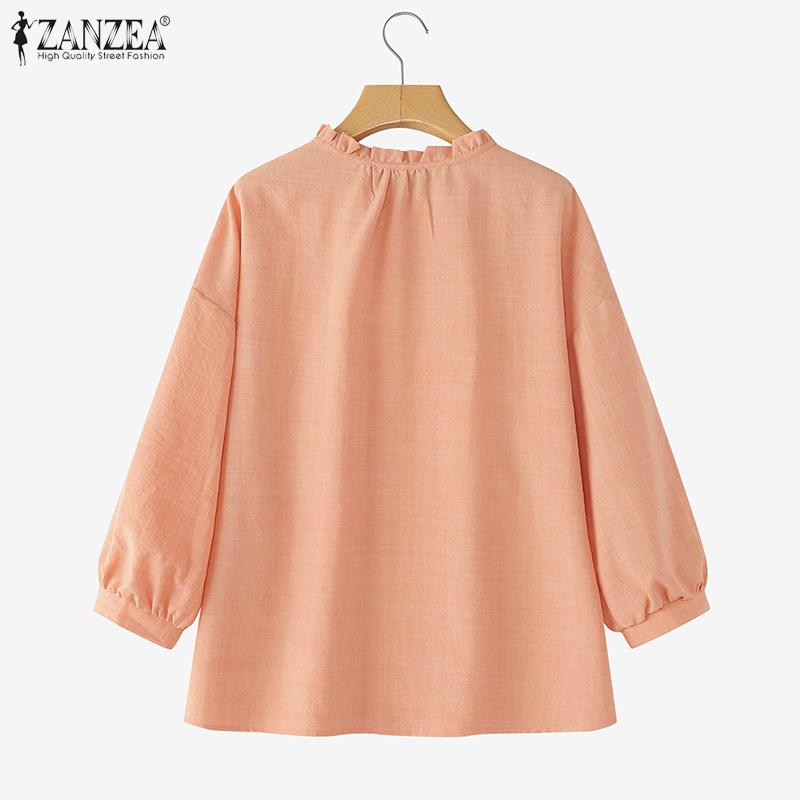 ZANZEA Damen Lässig Rundhals Locker 3/4 Ärmel Einfarbig Bluse