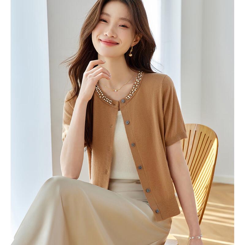 

Srcr Women s Beaded Short Sleeve Superfine Wool Cardigan XL