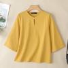 ZANZEA Blusa da donna a maniche 3/4 a girocollo in cotone ampio a tinta unita