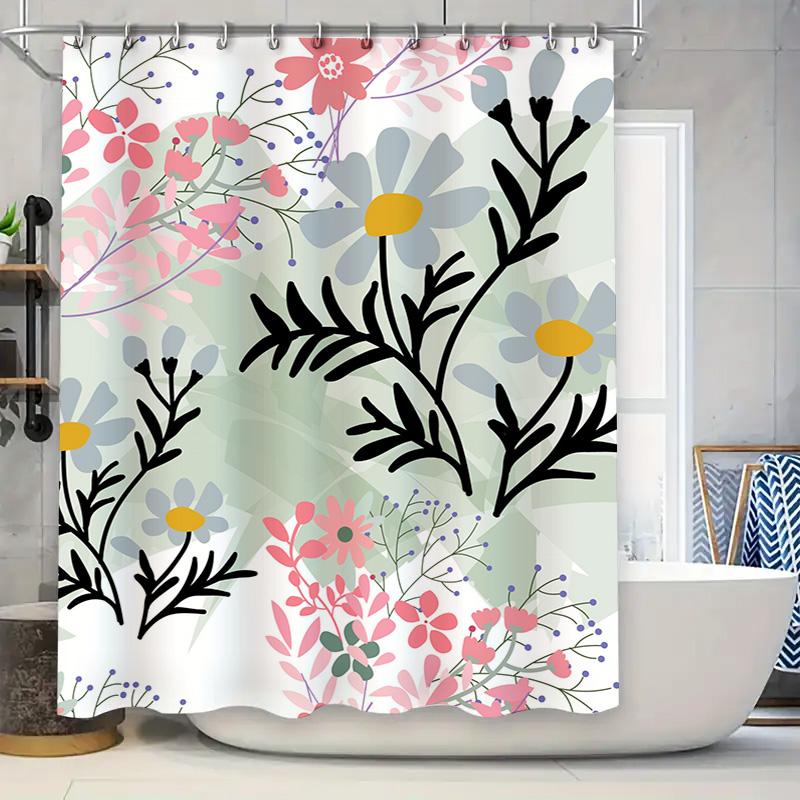 

Modern Floral Print Shower Curtain Waterproof Polyester Bathroom Decor Home Decoration Customizable Size Available Pink Blue Whi W60H190(CM)-1 Pcs