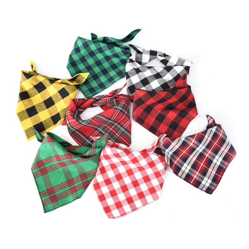 Dogs Checkered Scarf Pet Plaids Neckerchief Holiday Bandana Party Accessories