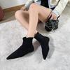 Women Pointed Toe Heels Shoes Sexy Designer Gladiator Short Boots Low Heels Mid Calf Rubber Sole Women's Botines Para Mujeres