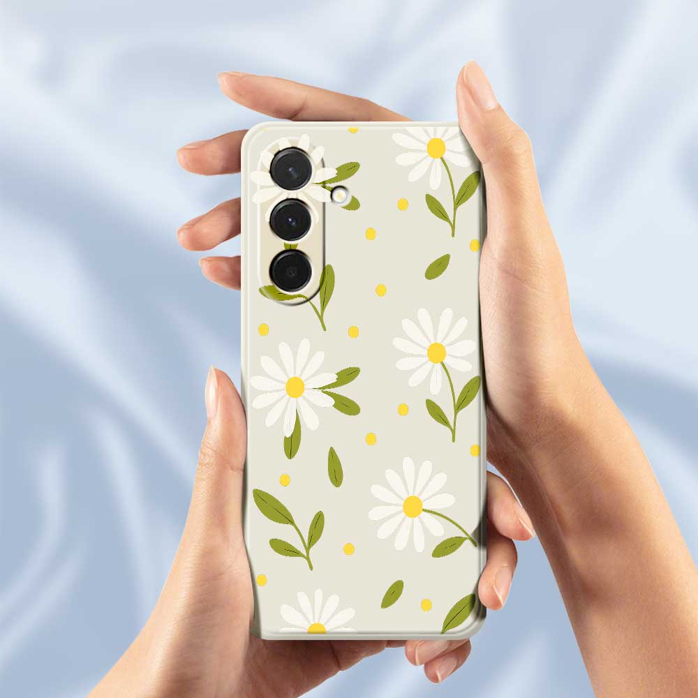 For Samsung Galaxy A36 5G Case White Flowers Green Leaves Pattern Printing Straight Edge TPU Phone Back Cover