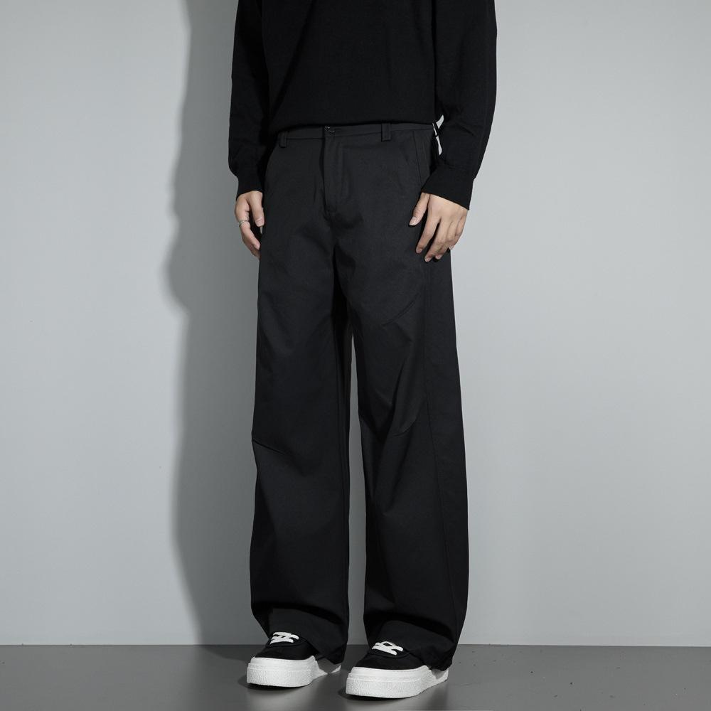 American casual pants trendy brand ruffian handsome pleated and thin design casual pants retro solid color versatile straight wide-leg pants