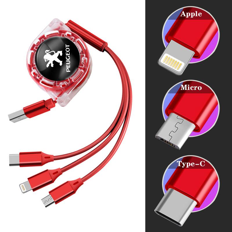 2026 Hot Car Sticker Car Internal Accessories 3 In 1 Micro Car logo Charger For Peugeot 407 508 5008 307 308 3008 206 207 208 10