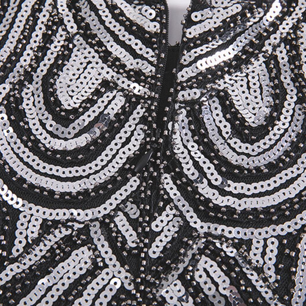 Mode Womenswear Vintage Frauen Pailletten Quasten Rundhals ärmelloses Bankett Cocktail Partykleid