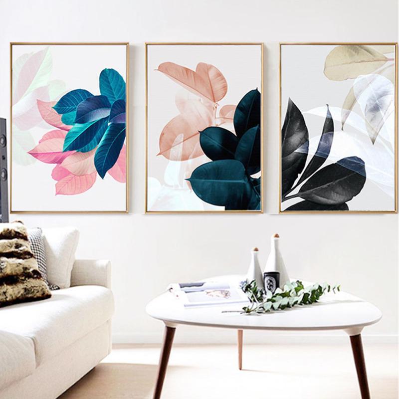 3Pcs Fashionable Leaf Pattern Canvas Wall Art Painting Printed Picture Home Office Decor