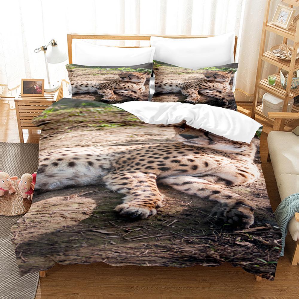 Animal, Leopard Series To Map Custom High Definition Bed Film Digital Printing 3D Quilt Set Three-Piece Home Textile Kit