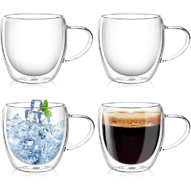 Double Wall Glass Coffee Mugs Set of 2, 16oz/450ml Insulated Glass Mugs for Hot Beverages, Large Clear Coffee Cups for Espresso, Tea, Latte,