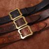 Belt Men's Vintage Heavy-Duty Washed Distressed Vegetable Tanned Full-Grain Leather Cowhide Leather Brass Buckle Trendy Unique Niche Belt