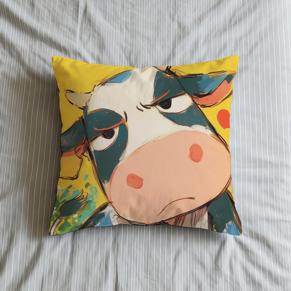 Cushion Cute Cover Soft Case Sofa Living Cartoon Room Illustration Home Comfortable Office Cow Decor Protective Pillow