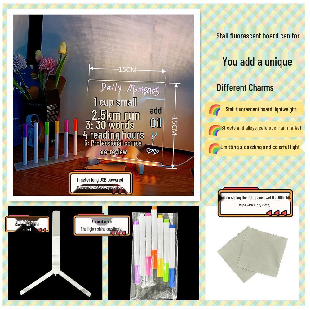 Erasable LED Luminous Acrylic Writing Board - Transparent & Fluorescent Blackboard/Whiteboard for Desktop Advertising.