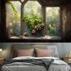 Vintage Garden Window Sill Floral Tapestry Wall Art Decoration Background Cloth Room Aesthetic  Home