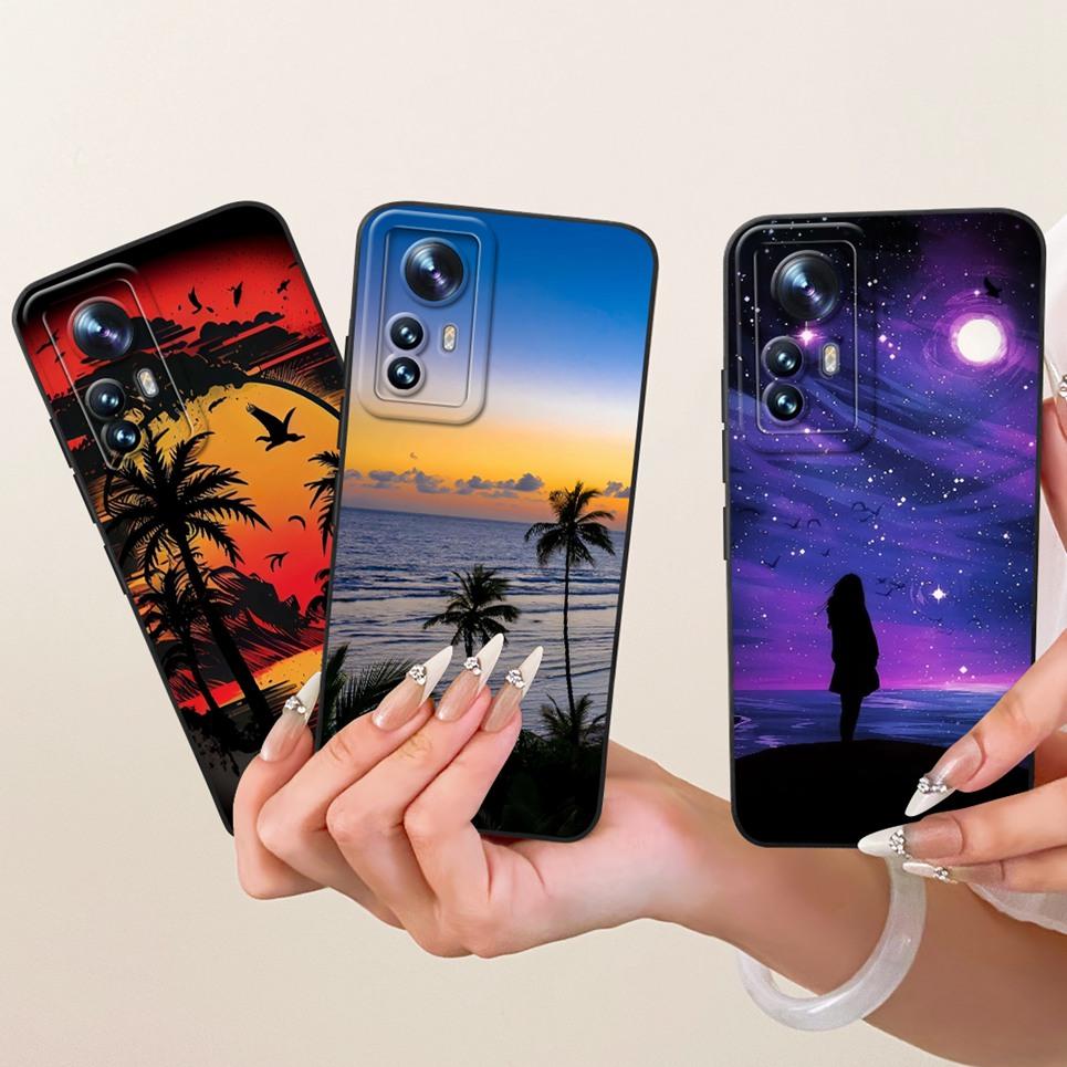 Phone Case For Xiaomi 12 12x 12s 12T Pro 12 Lite Casing Liquid Silicone Cartoon Dragon Funny Cat Seabeach Pattern Back Cover