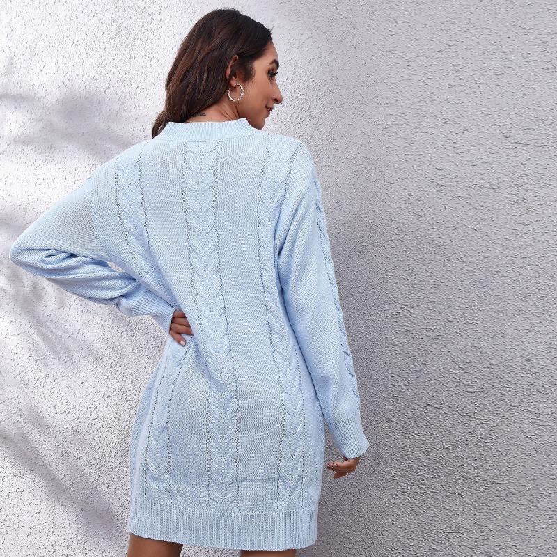 Twist Long Sleeve Sweater Dress Women's Loose Knit Dresses Autumn and Winter Casual Sweater