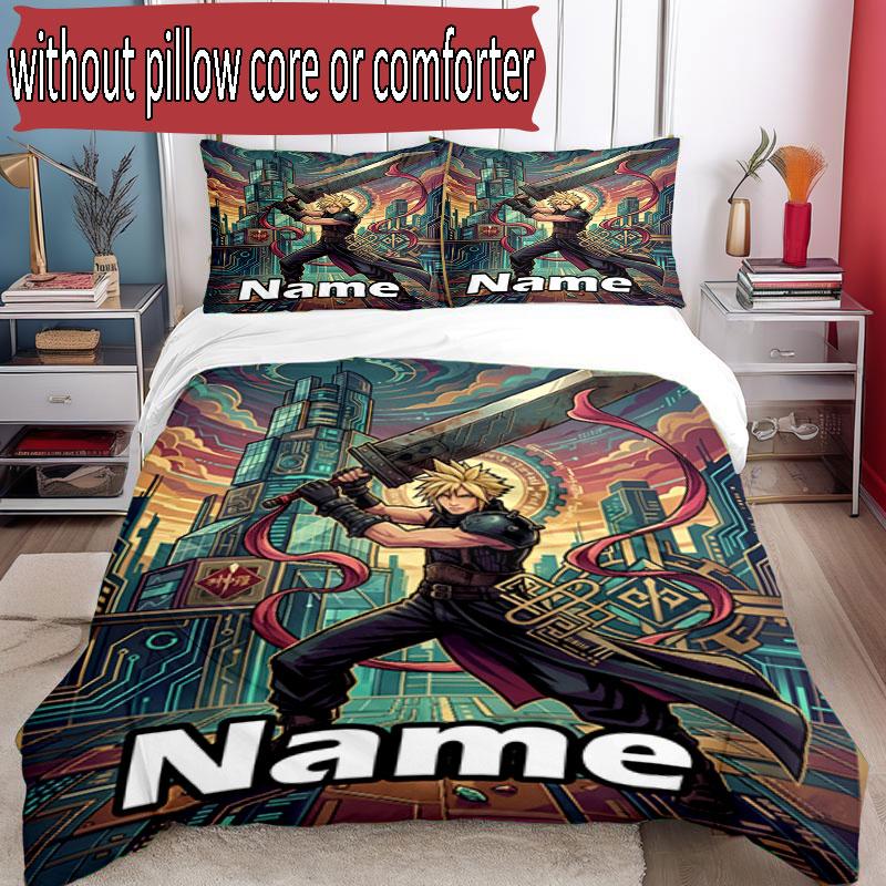 3pcs Duvet Cover Set (1*Duvet Cover + 2*Pillowcase, Without Core), Custom Name Final Fantasy Pattern Bedding Set, Home Bedroom Decor Gift