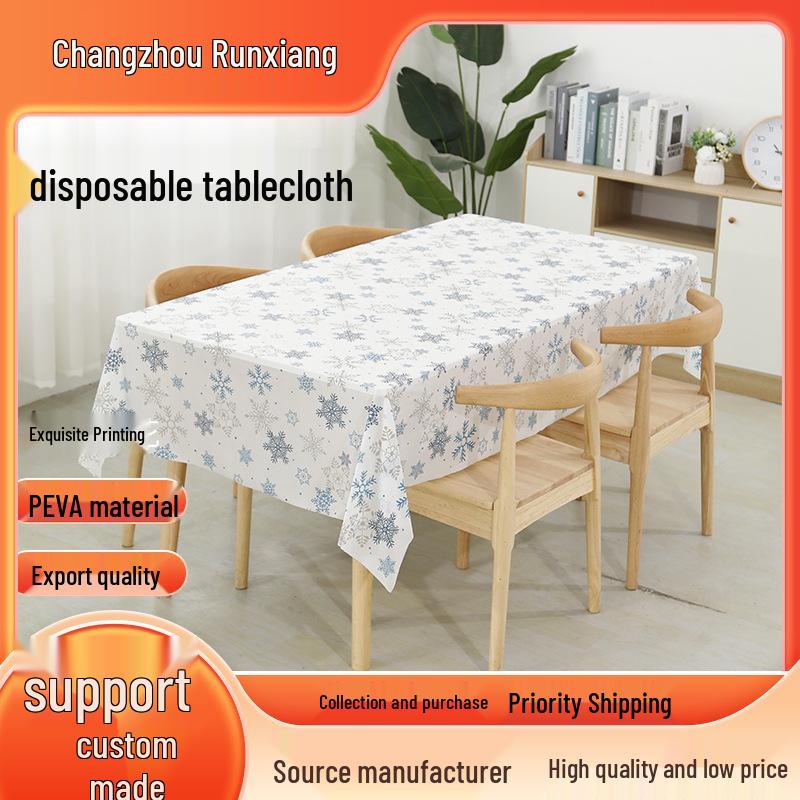 Disposable Waterproof Cartoon Snowflake Tablecloth for Christmas Party