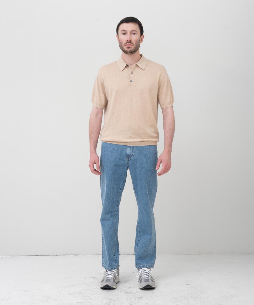 MANNERGRAM Nouvelle Fine Cashmere Cotton Polo Short Sleeve Knit Beige