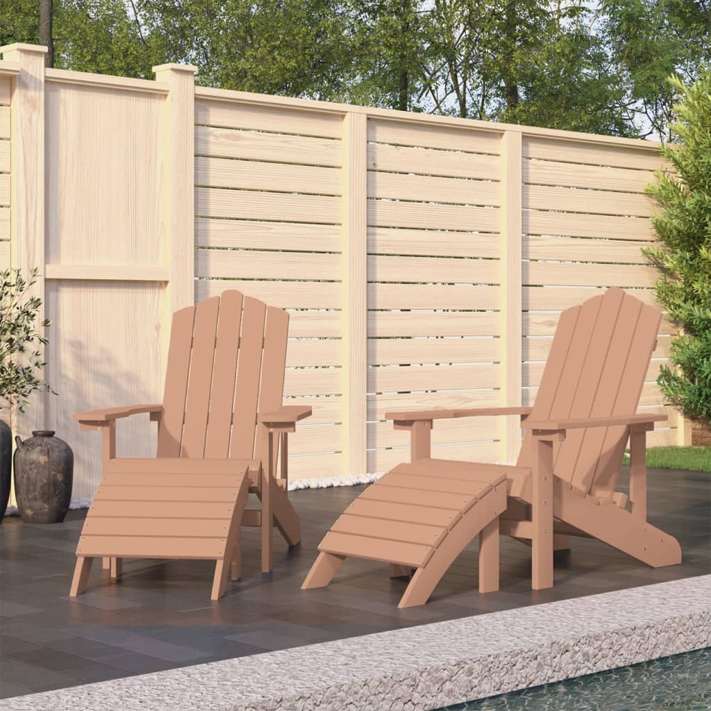 Vidaxl Adirondack Garden Chairs with Footrests, 2 Pcs, HDPE, Brown