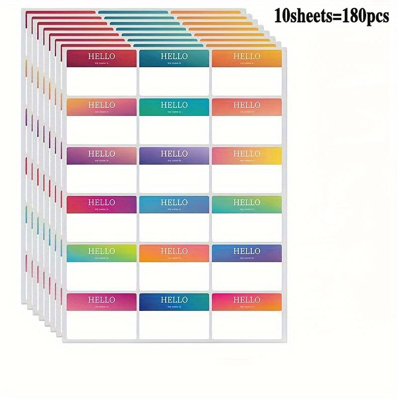 

10 листов 180 шт. Самоклеящиеся именные бирки Красочные наклейки для именных бирок 3*2 дюйма Табличка с именем Встреча
