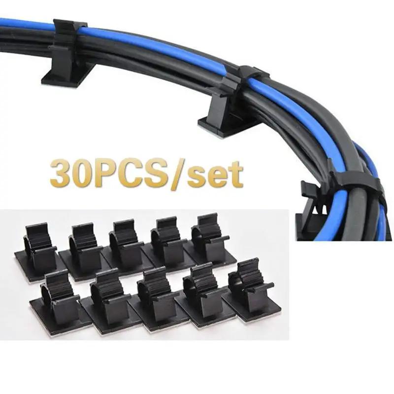 30 kusů lepidla na zadní straně nylonového drátu Nastavitelné příchytky kabelu Svorky Černá 16 mm Pro auto PC TV Navíječ nabíjecího drátu